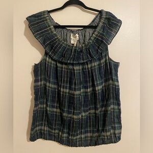 Max studio specialty producto Plaid Ruffle Neck Women Top